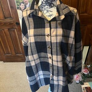 Plaid Button-Up Shirt in Black and Tan